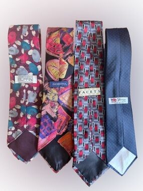 Men’s Tie Lot 4 Bold Abstract Retro Neckties Generra Ruffini Facets Statement
